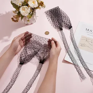 Black dotted mesh lace veil sheer birdcage veil headband for women fashion accessories detail