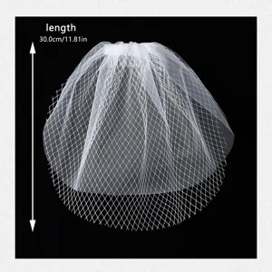 White short bridal veil mesh face covering retro wedding photo headwear elegant accessory