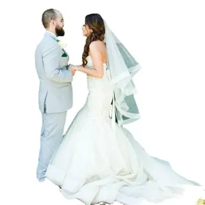 European style soft mesh bridal veil medium long single layer wedding veil white ivory comb