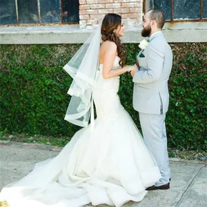 Bridal soft net wedding veil single layer ivory white wedding dress veil accessory for women