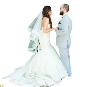 Bridal wedding veil soft mesh single layer medium length white ivory with comb main image