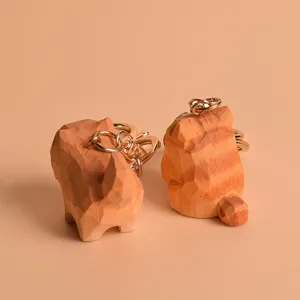 Wooden carved shiba inu and orange cat keychain pair, cute animal keyring for couple gift.