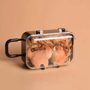 Cute wooden cat and shiba inu keychains in a clear box with raffia, perfect couple gift.