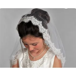 Voile de Fille de Fleurs Ivoire Bordure en Dentelle Voile en Maille Voile de Première Communion Accessoires de Cheveux de Fête de Mariage Pour Petites Filles