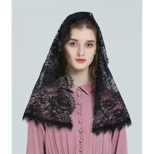 Black lace veil for women bridal wedding head covering elegant fashion accessory detail view