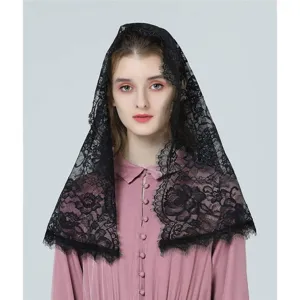 Women Short Lace Bridal Veil Wedding Veil Scarf Floral Mesh Mantilla Veil Elegant Headwear Hair Accessories