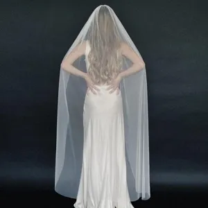Long white bridal wedding veil with comb for photography, wedding ceremony and dress matching.