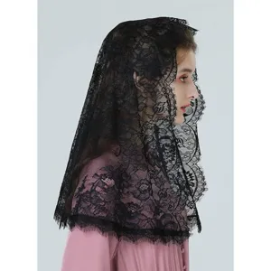 Black lace bridal veil scarf women short shawl wedding headpiece elegant lace hair accessory
