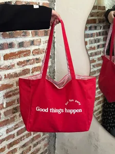 Koreanischer Gestreifter Buchstaben Canvas Shopper Grosse Kapazitaet Umhaengetasche Damen