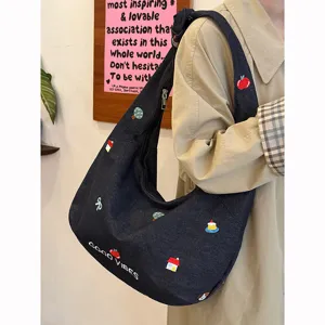 Iaponiko Preppy Styl Kentylmeni Denim Tsanta Tote Megalis Choritikotitas Casual Omou Diachoristiki Tsanta gia Gynaikes Foititries