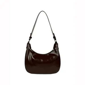 Glänzende braune Hobo-Schultertasche für Damen, Vintage-Stil Knödelhandtasche für Pendeln.