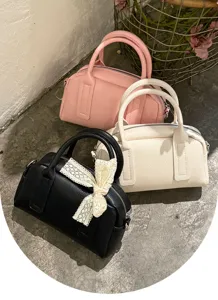 Classic Korean style Boston pillow bag featuring multiple colors and stylish lace bow detail.