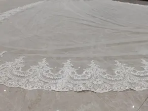 Brede kathedraal bruidsbruiloft sluier met delicate kantranden, elegant lang ontwerp voor feest.