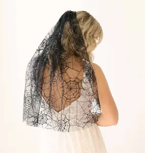 Velo corto de encaje de telaraña negra, accesorio de disfraz de Halloween para mujer