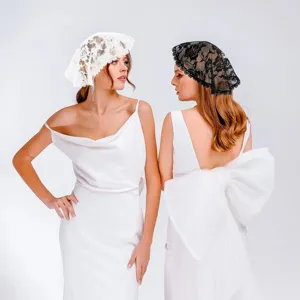 Elegant European bridal lace headscarf floral veil fashion women wedding hair accessories white black