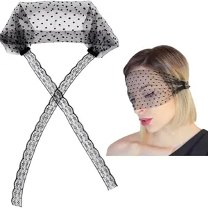 Women Fashion Polka Dot Mesh Veil Lace Up Sheer Veil Birdcage Veil Eye Mask Party Hair Accessory