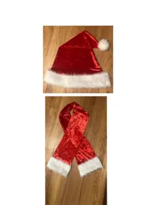 Natale Babbo Natale Rosso Velluto Cappello E Sciarpa Set Festa Festiva Cosplay Costume Accessori