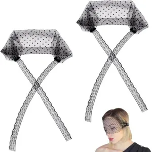 Black polka dot mesh lace eye mask birdcage veil sheer vintage party face cover accessory