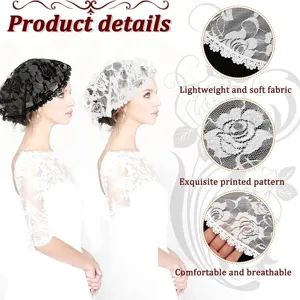 Women floral lace headscarf bridal veil breathable soft head wrap Muslim cap black white