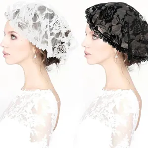 Floral Lace Bridal Veil Women Head Scarf Headwear Elegant Wedding Hair Accessory Vintage Hollow Out Head Wrap Decorative Veil