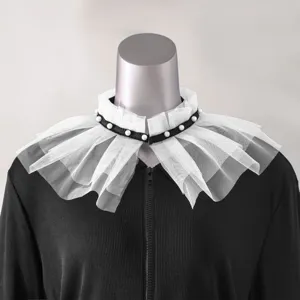 Finto Collo alla Moda da Donna Camicetta a Mezza Maglia Rimovibile Maglia Perla Decorata Elegante Accessorio per Collo