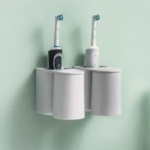 Portaspazzolino magnetico da parete con bicchieri, mensola da bagno grigia senza forare.