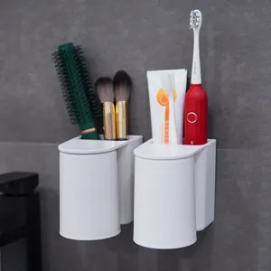 Set supporto magnetico per spazzolino da denti a parete, portabicchieri rovesciato senza foratura casa.
