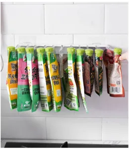 Wall-mounted seasoning bag storage rack punch-free transparent kitchen organizer holder clip