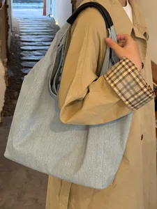 Denim tote bag for women large capacity casual shoulder bag underarm style daily commuting
