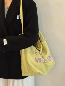Ρετρό ιαπωνικού στιλ καμβάς τσάντα shopper color-block, μεγάλη χωρητικότητα casual τσάντα ώμου.