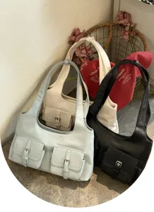 Korean style multi-pocket shoulder bag chic PU leather hobo tote purse for daily use