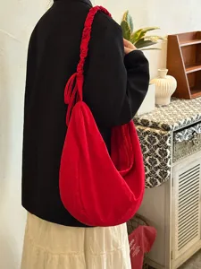 Korean style pleated drawstring cloud bag for women, large capacity casual hobo shoulder bag.