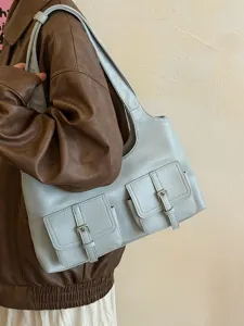 Korean style multi-pocket shoulder bag casual tote PU leather hobo bag daily fashion purse