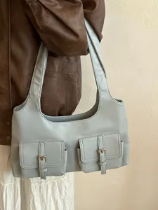 Korean style multi-pocket shoulder bag underarm bag detailed view showcasing PU leather.