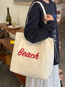 Koreanische große Leinwand Handtasche mit rotem Beach Buchstaben Stickerei lässige Umhängetasche