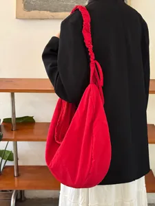 Korean style pleated drawstring cloud shoulder bag, large capacity slouchy commuter hobo bag.