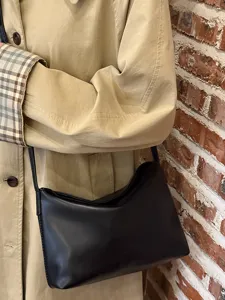 Korean minimalist soft leather hobo shoulder bag for women daily casual commute crossbody bag