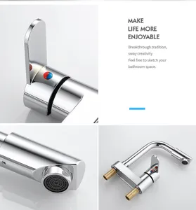 Chrome basin faucet with single handle and hot cold indicators for modern bathroom sinks.