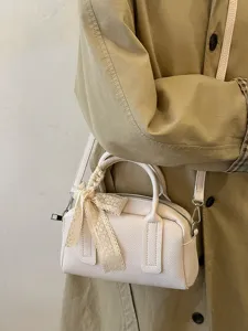Korean style fashion Boston handbag with lace bow detail casual daily shoulder bag