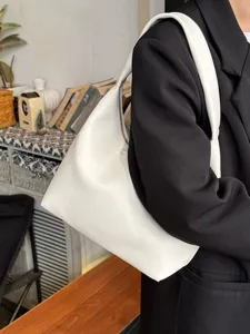 Minimalist soft leather women shoulder bag casual underarm handbag daily stylish purse white