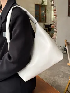 White soft leather minimalist underarm shoulder bag for women casual hobo handbag daily use