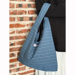 Korean style striped knit shoulder tote bag large capacity casual handbag for women daily commute