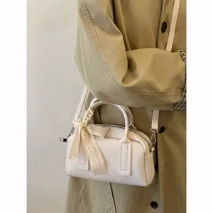 Korean style Boston pillow bag chic white PU leather shoulder handbag crossbody bag for women