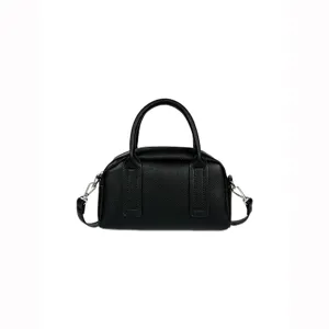 Classic black Boston handbag with top handles and stylish design for daily commute.
