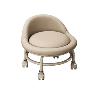 Moderner beiger flacher Rollhocker mit Rückenlehne und weichem Kissen für Zuhause