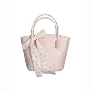 Sac à main matelassé rose avec ruban floral et perles pour femme élégant et tendance au quotidien