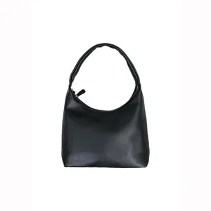 Korean soft leather minimalist shoulder underarm handbag for women casual black bag main view