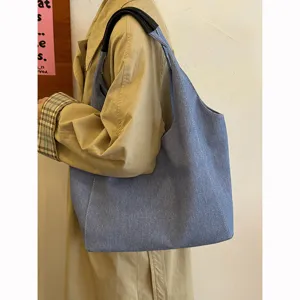 Korean lazy style denim tote bag women large capacity shoulder underarm bag casual