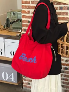 Koreanischer Stil Buchstaben gedruckte große Segeltuch Tasche lässige rote Schultertasche.