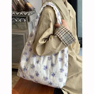 Bolso Tote de Lona Floral Estilo Retro Japonés Nicho para Mujer Gran Capacidad Bolso de Hombro Único para Viajes Diarios